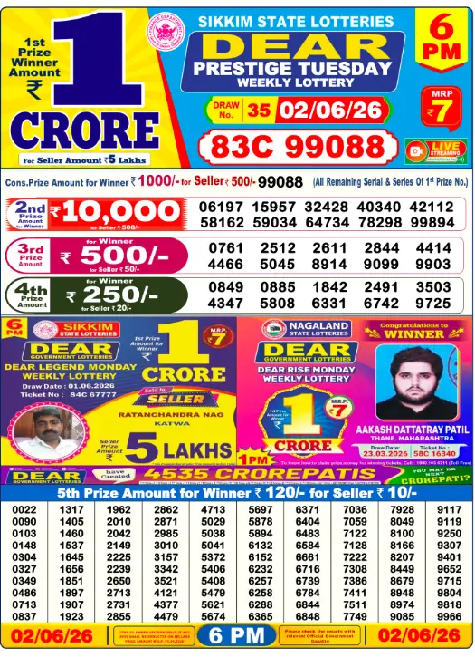 lottery sambad today result 6pm